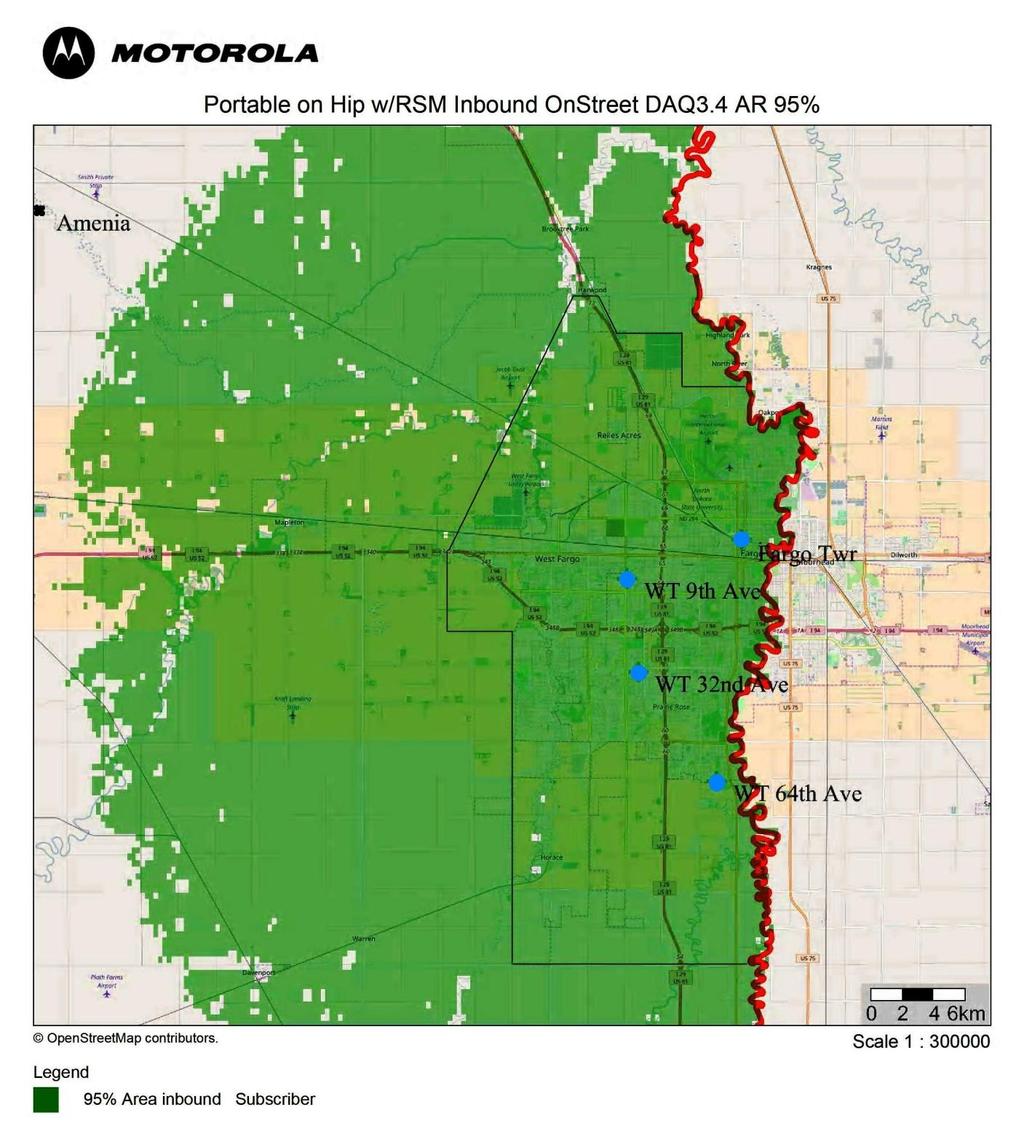 Sanford Health System (FM Ambulance), North Dakota 800 MHz ARMER Radio System Participation Plan 21 Map 1: 800 MHz ARMER Portable On-Street Radio Coverage Fargo ND This map was