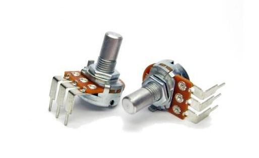 The pots best suited are Alpha 16mm Right-angle PCB mount Pots: And one mini rotary 2P4T switch like