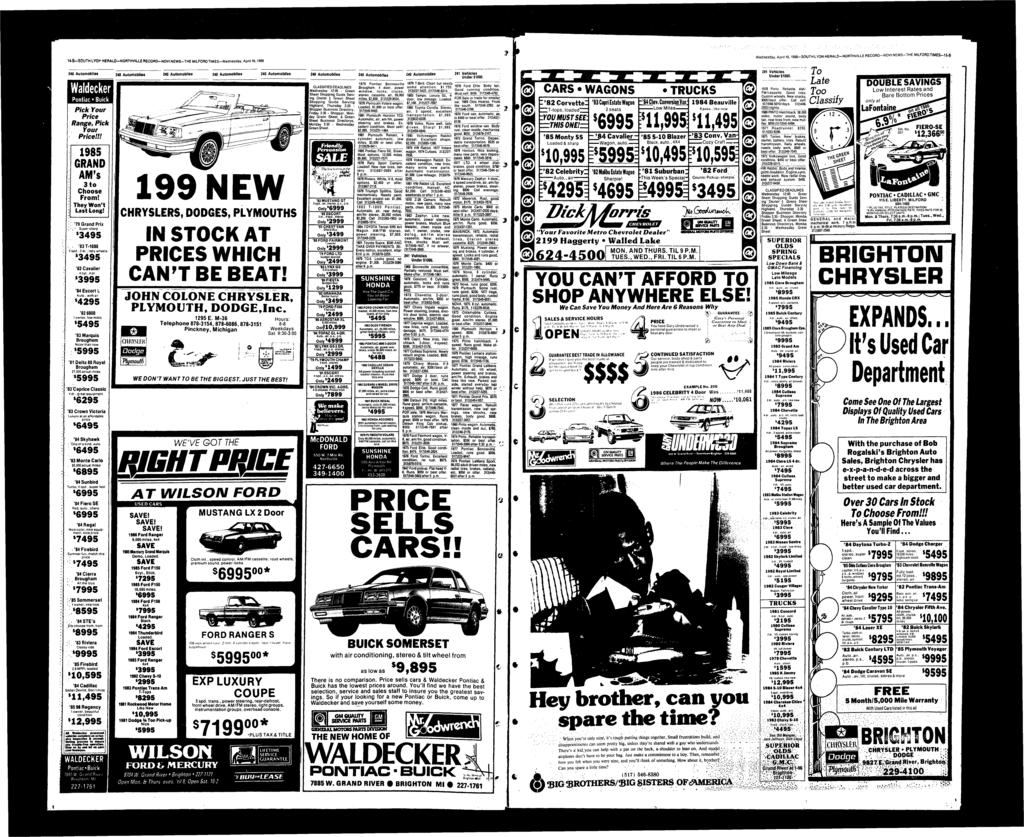 U-B-SOUTH LYON HERALD-NORTHVLLE RECORD-NOV NEWS-THE MLFORD TMES-Wednesday, April 16,1986 Wednesday, April 16,1986-SOUTH LYON HERALD-NORTHVLLE RECORD-NOV NEWS-THE MLFORDTMES-S-B Waldecker Pntiac Buick