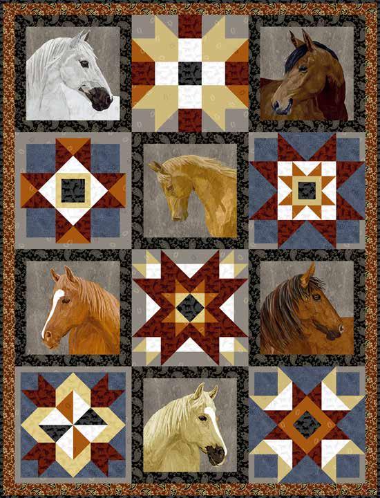 Thoroughbreds BY TWO CAN ART Thoroughbred Stables Quilt designed by: Two Can Art Quilt Size: 32" x 42" andoverfabrics.