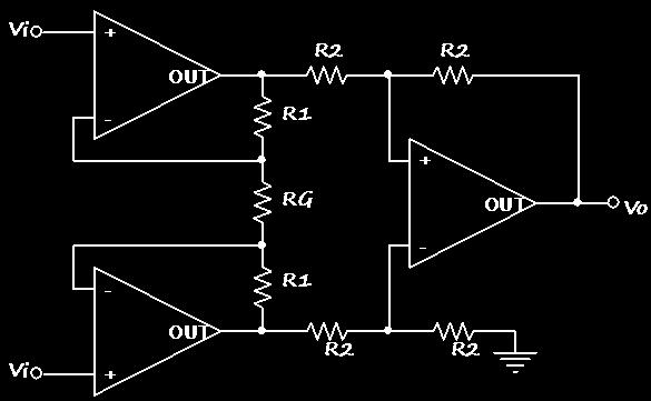 Instrumentation amplifier When common-mode signal is applied to Vi, ie.