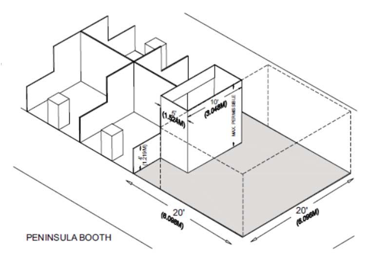 PENINSULA BOOTH The intent of these regulations is to allow for the best use of booth space without interfering with or obstructing neighboring exhibitors.