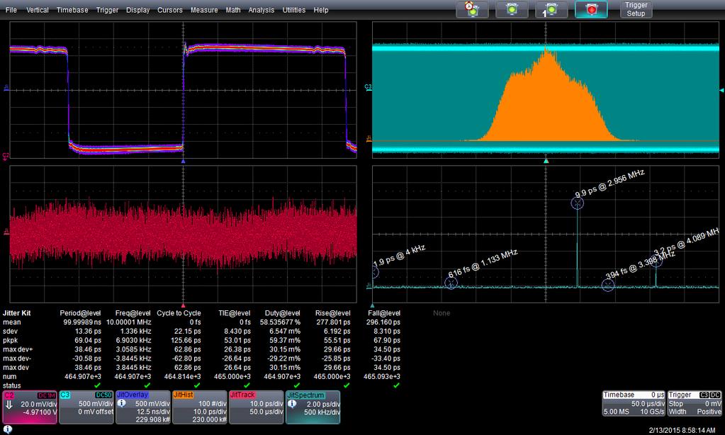 POL Ripple Contributes to Clock Jitter JitterKit can be used to quantify jitter on 10 MHz