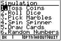 36 Theoretical and Experimental Coin Tosses wwwck12org After pressing ENTER, you will have the following screen appear, with Toss Coins as the first option You can also use the randbin function on