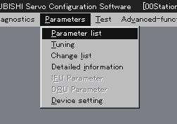 7. MR Configurator (SERVO CONFIGURATION SOFTWARE) 7.4 Parameters Click Parameters on the menu bar and click Parameter List on the menu.