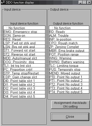 7. MR Configurator (SERVO CONFIGURATION SOFTWARE) (b) DIDO function display window screen This screen is used to select the device assigned to the pins.
