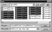Opening Saved Files Open image files saved on Scanning Utility 5060. You can open image files saved in one of the TIFF (*.tif), BMP (*.bmp), JPEG (*.jpg) or JBIG (*.