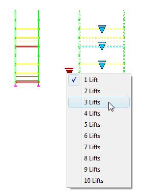 1.2.1 Step 2a: Setting the Number of Lifts 1. Click on the front elevation of the scaffold to activate it. 2. Click on the Number of Lifts grip, shown in the previous diagram, and select 3 Lifts.