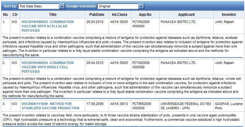 Vaccines against poliovirus : Accessing patent information Search in technical information
