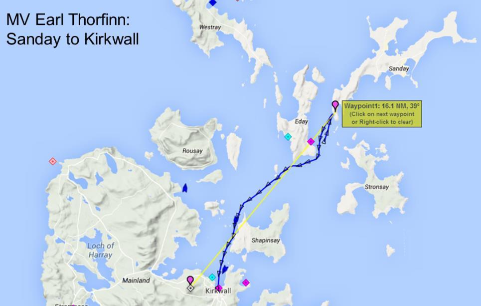 In more detail... a typical ferry run Link maintained whilst Thorfinn was in port at Loth, Sanday, at a range of 16.