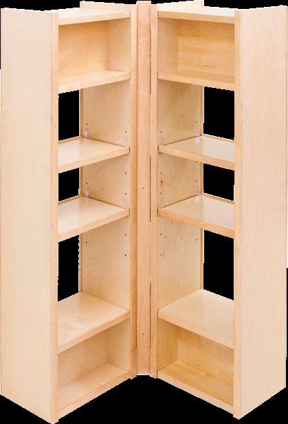 Mount Mounts to the inside of hinged pantry doors, minimum 46-1/2 tall Two adjustable middle shelves Solid maple and plywood construction with clear UV finish Ships preassembled and