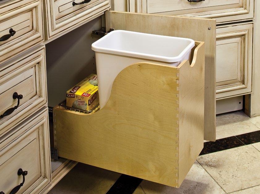 Assembled in the Wood Bottom Mount Trash Can Pullout Description Color Width Depth Height Ctn Qty CAN-WBMS35 NEW Single 35qt Black 12-5/8 21 21 1 CAN-WBMS35W NEW Single 35qt White 12-5/8 21 21 1