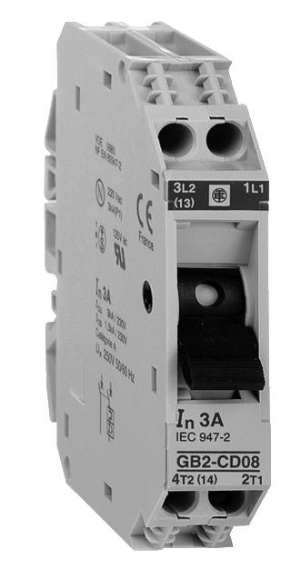 References Protection components Thermal-magnetic circuit-breakers model GB2 for the protection of industrial equipment control circuits Circuit-breakers with magnetic tripping threshold: 2 to 6 In