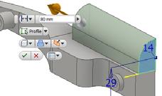 d). Select the trim tool and remove the right hand section of the curve. e). Finish the sketch. 4). Extrude the profile 80 mm.