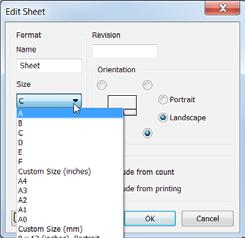 In the Edit Sheet dialog box select the desired sheet size by selecting a sheet size from the Size drop list. b).