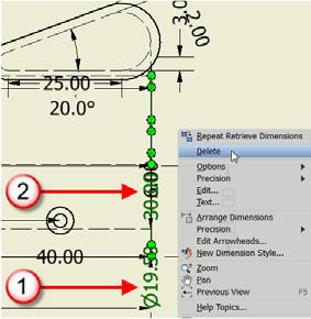 Select all the dimensions in the top view by clicking a point that is above and to the right of the of all the dimensions that are in the top view and with the left mouse button pressed, drag a
