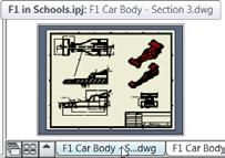 6). Make the F1 Car Body Section 3.dwg drawing current by clicking its tab on the bottom left above the Status Bar.