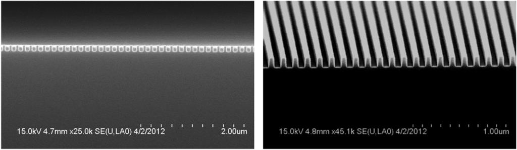 A second longevity experiment using a 50-nm grating with a 20 mm 20 mm field was also run. After more than 1000 consecutive imprinted fields, no pattern degradation was observed [see Fig.