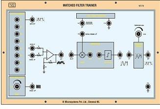 65. MATCHED FILTER TRAINER (VCT-78) FEATURES: * 8-bit data generator * In built variable gain noise generator * Signal and noise adder * Function of correlator * Threshold detector * Variable test