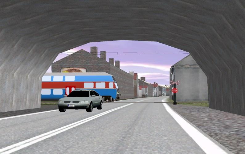 model of an animated train Enhancements of road traffic with the ability to stop correctly in front of the crossing signalization if signaling for approaching train Railway body Specific buildings