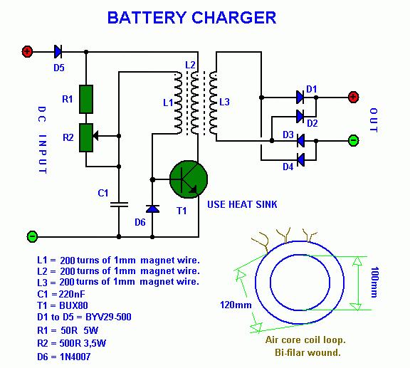 The charger above was drawn by a member at Overunity.com. This person claims that this charger works very well.