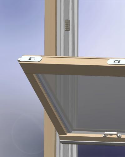 When the upper sash is in the fully raised position the adhesive pads should be located as shown in (fig. 10). fig.