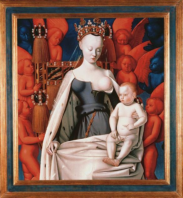 Artist: Jean Fouquet Title: Virgin and Child Medium: Oil on wood panel Size: 37¼ X 33½" (94.5 X 85.5 cm) Date: c.