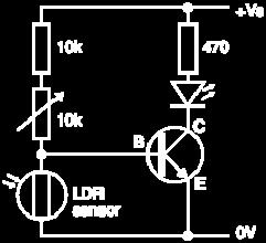 To make this circuit switch at a suitable brightness you may need to experiment with different values for the fixed resistor, but it must not be less than 1k.