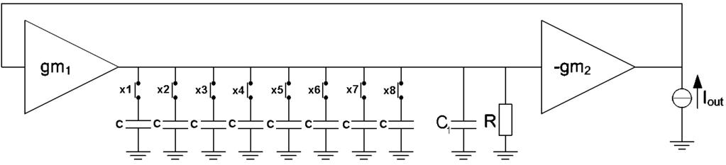 .4, an amlifier toology is shown of the filter, also a caacitance C is introduced which simulate the gate source