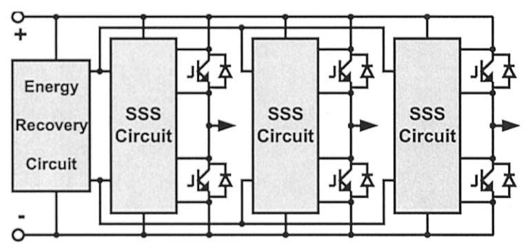 The power (or current) rating of the energy recovery circuit for a three-phase inverter,,is determined by the snubber capacitance, ; voltage across the large snubber capacitor,, which is only