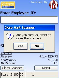 NOTE: If there are stickers in the Scanner that have not yet been transmitted, (for example, Employee is logging out while out of range of the Access Point) the Scanner must be brought back into