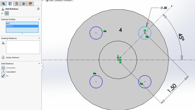 single circle on the angled construction line, locate and size the