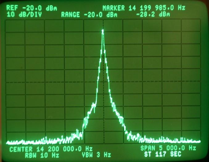 Spectrum of CW Signal on HP 3585A Analyzer Rise Time 10