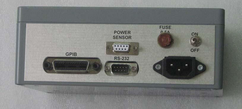 4 5 6 1 2 3 Fig.5 Rear Panel of the DPM-12 Power Meter 1- GPIB port, 2 RS-232 port, 3 AC power socket, 4 - Power sensor connector, 5 Fuse, 6 Power On/Off switch.