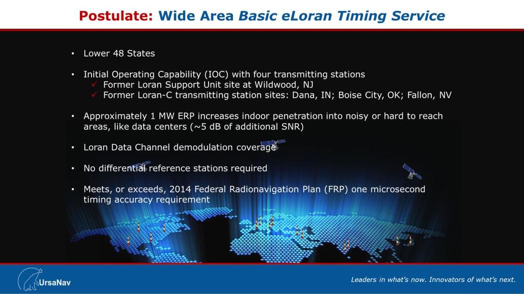 What you just saw in the demonstration was the capability of eloran to provide accurate timing WRT UTC over a very long distance (hence, wide-area), and indoors.