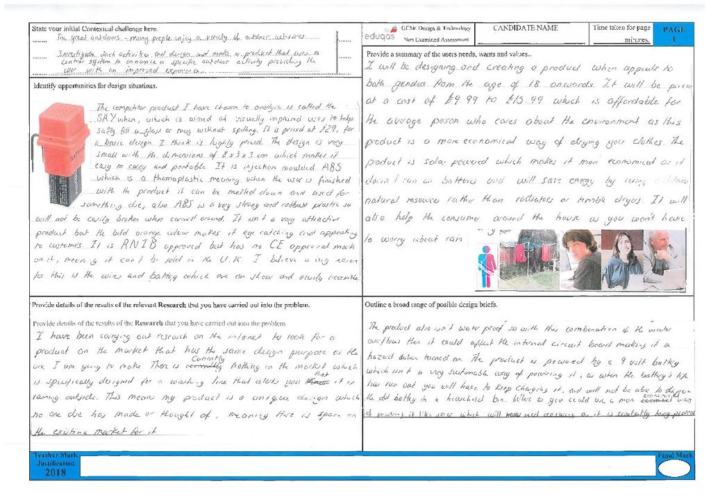 INFORMAL Sketchpad Assessment Criteria Marks Assessment objective (a) Identifying design possibilities 10 AO 1 The design context must be analysed critically.
