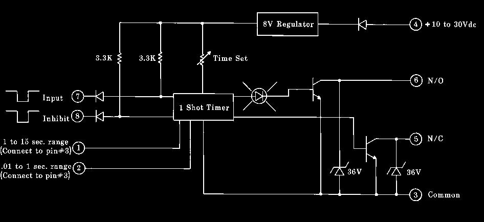 t may also be used to add a one-shot timer to any current sinking DC device or to a system which offers a contact closure output.