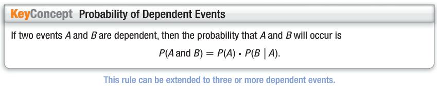 Lesson 0-6: Multiplying Probabilities Date: If the probability of one event does not affect the probability of a second event occurring, then the two events are events.