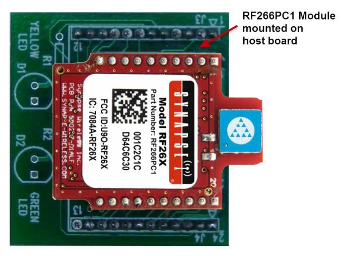 Host Board Example RF266PC1 Mounted Picture 1.1 RF266PC1 mounted to an example host board 2.0 Agency Certifications 2.