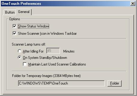 14 ONETOUCH SCANNER INSTALLATION GUIDE 3. Click the General tab to set preferences for the scanner.