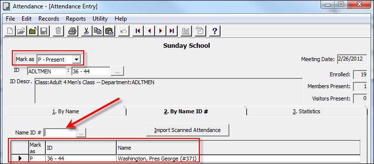 On the Attendance Entry screen, click the By Name ID # tab.