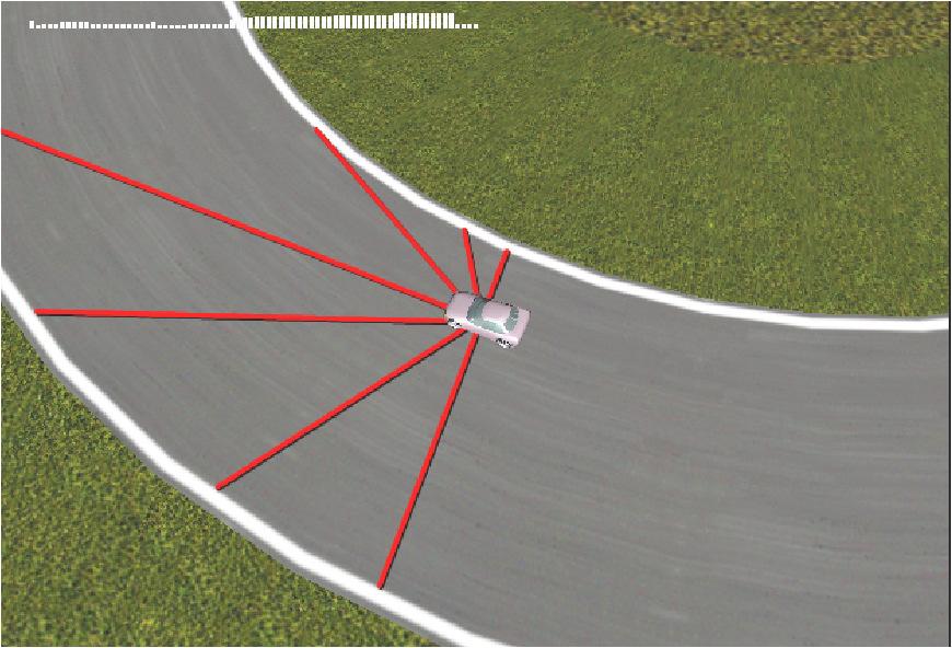 (b) To detect obstacles, the area in front of the car is divided into six sections.