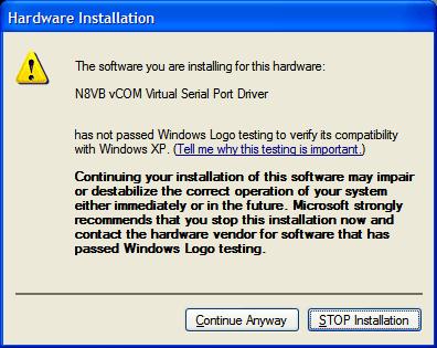 Click Finish to install the driver. Windows will provide this helpful warning.