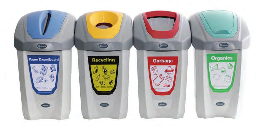 Colour-coded apertures and clear graphics make the units easily identifiable and assist in preventing cross contamination of different waste streams.