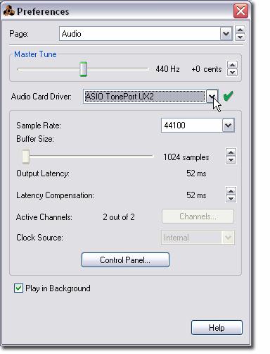 Select the Audio Page Choose your Line 6 device ASIO Driver Choose a Sample Rate 44100 is a good choice for most projects Click