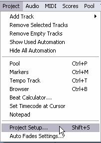 Select the Cubase Project menu and choose Project