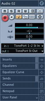 The Cubase Audio track settings can be accessed easily in the Inspector pane at the left of the Project window.