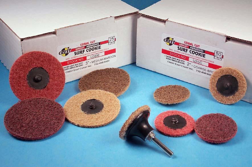 # Z3SM SURF COOKIE SURFACE CONDITIONING DISKS Ultra tuff Reinforced edge Abuse proof SURF COOKIES feature a recessed Type R mount embedded into the abrasive providing excellent bond adhesion reducing