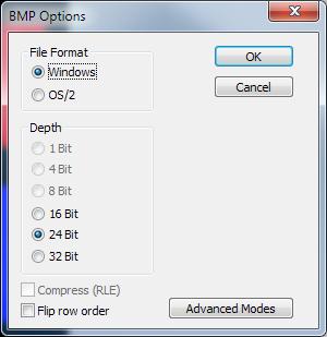 8. Click on the SAVE button and the BMP Options dialog box should be displayed as shown below. 9.