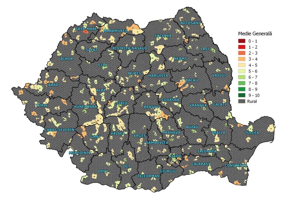 Figura 20. Harta mediilor generale obținute la simularea EN VIII 2016 - orașe Figura 21.